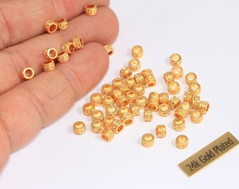 3x5mm 24k Matt Gold Rondelle Beads, Spacer Beads, Leather Cord Bracelet Charms, Tube Wheel Spacer Beads, Gold Plated Findings, BRT23
