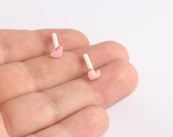 24k Gold Plated Pink Enamel Heart Stud Earrings (7mm), TSE, SLM497