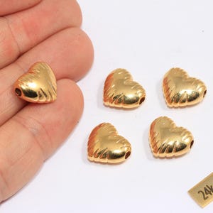 12x14mm 24k Shiny Gold Plated Gold Heart Charms, Heart Pendant, Heart Necklace, Puff Heart Beads, Beads, Gold Plated Findings, MTE117