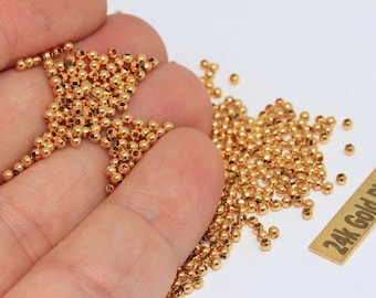 50 stuks 2 mm 24-karaats glanzende gouden tussenkralen, ronde holle armbandkralen, BF, BRT540