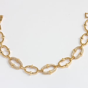 7&#39;&#39; 24k Shiny Gold Bracelets, Ready Bracelet, Micro Pave Bracelet, Link Chain Bracelets, CZ Link Bracelet, Gold Plated Findings, CHK623-1