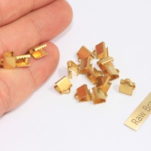 7mm Raw Brass Ribbon Crimps, Cord End, Fasteners Clasp, Crimp Clasps, Ribbon Claws, End Cap, Raw Brass Findings, FO, SOM181