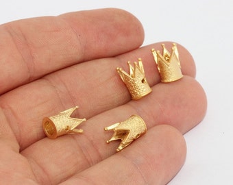 Matte Gold Plated Crown Charms, 7x11mm Brass Beads for Bracelets, KT, MTE1180