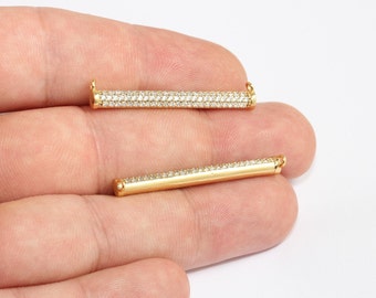 4x38mm 24k Shiny Gold Necklace Bar, CZ Horizontal Bar, Micro Pave Pendant, Micro Pave Necklace, CZ Charms, Micro Pave Gold Bar, MLS745