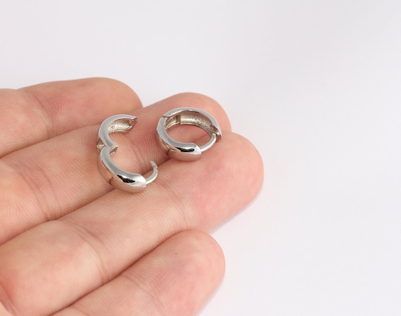 14mm Rhodium Plated Earrings, Leverback Hoop Earrings, Leverback