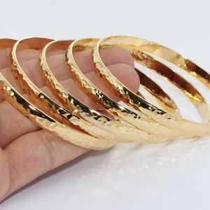 24k Gold Plated Hammered Domed Bracelet, 6mm Brass Bangle, DMB, CHK331