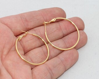 35mm 24k Shiny Gold Earring Hoops, Hoop Ear Wire, Hoop Earrings, Earring Settings, Large Hoop Earrings, Gold Plated Earrings, HES, CHK311