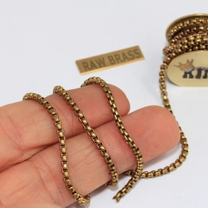 2,8mm Raw Brass Soldered Chains, Brass Rolo Chains, Solid Box Chains, Strong Chains, Box Necklace Chain, Raw Brass Findings, KPT9-3