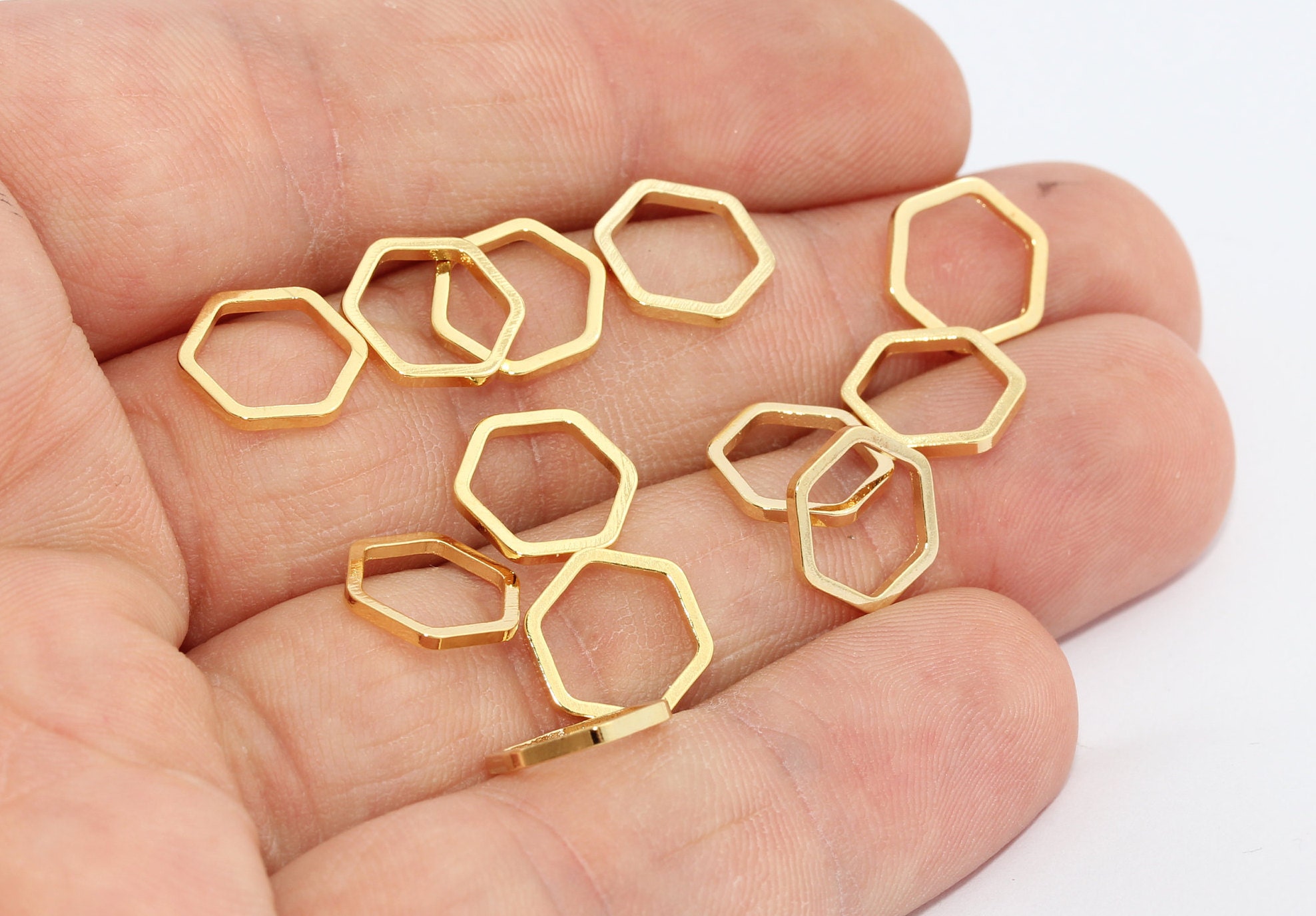 Hexagon Jewel Charm Link Yellow Faceted Glass in 24k GOLD Plated Brass Setting Drop Gem Jewels 15mm Hexagon Bezel G018