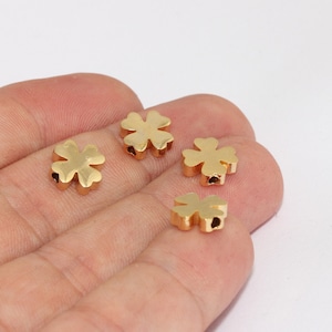 10mm 24k Shiny Gold Clover Beads, Daisy Beads, Flower Charms, Bracelet Connector, Dainty Charms, Gold Beads, Gold Plated Findings, MLS63