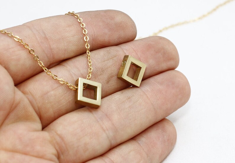 Initial Pendant Square Pendant 5 Pcs 10mm Raw Brass Square Charms SOM174 EL Dainty Necklace Geometric Charms Raw Brass Findings