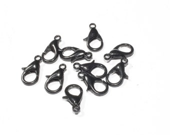 Cierre de garra chapado en negro de 12 mm, cierre de langosta, cierres para collares, suministros para la fabricación de joyas, componentes chapados en negro, TLC, ETS69