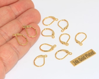 Cierre de pendiente con palanca chapado en oro de 24k, engaste de pendiente de 16 x 10 mm, cierre de pendiente, CMR77