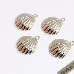17x21mm Rhodium Plated Sea Shell Charm, Seashell Beads, Seashell Pendant, Beach Jewelry Pendant, Silver Plated Findings, BRT413