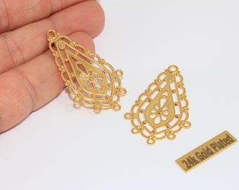 26 x 44 mm 24k glänzende Goldtropfen Ohrringe, Teardrop Kronleuchter Anhänger, filigrane Charms, BRT788
