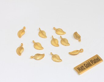 7x14mm 24k Matt Gold Leaf Charms, Leaf Pendant, Tiny Leaf Charms, Leaf Jewelry, BRT100
