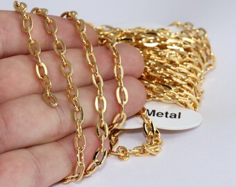 5 x 8,5 mm Chaîne en or brillant 18 carats, Chaînes torsadées Rolo, Lots de chaînes en vrac, Chaîne torsadée plate, Chaînes torsadées soudées, Chaînes plaquées or, CHK444