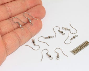 26 Rhodium Plated Earring Hooks, Silver Fish Hook Ear Wires (8x15mm), CMR95