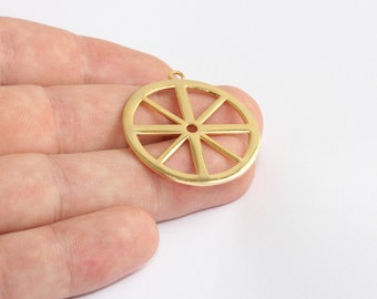 33 x 37 mm 24k glänsande guldhjulshänge, vagnhjul, medaljong, guldiga vagnhjulsberlocker, vintage vagnhjul, förgyllda tillbehör, MLS694