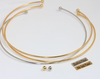 Naszyjnik choker ze złota 2 mm, 24-karatowe złoto, drut z rodowanego mosiądzu,