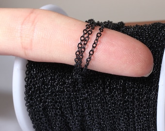 9,9 Feet 1,5x2mm Black Plated Cable Chain, Bulk Lot Chain, Dainty Necklace Chain, Tiny Soldered Chain, Black Plated Chains, OCC, BXB82-2