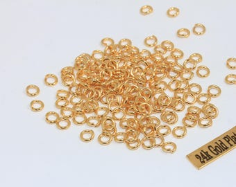 100 szt. 18 Ga 5 mm 24k błyszczące złote kółka łączące, złoty łącznik, otwarte kółka łączące, hurtowe złote kółka łączące, artykuły do wyrobu biżuterii, BFJ, DOM6
