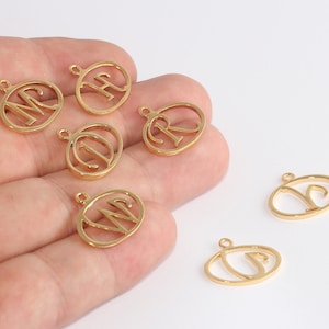 16x19mm 24k Shiny Gold Letter Beads, Script Initial Letter Charms, Alphabet Charms, Personalized Letter Necklace, Medallion Charms, HRF76