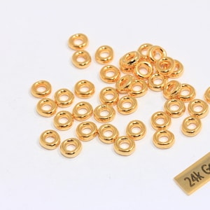 6,4mmm 24k Shiny Gold Spacer Beads, Doughnut Rondelle Beads, Bracelet Charms, Donut Beads, Gold Plated Findings, MTE1151