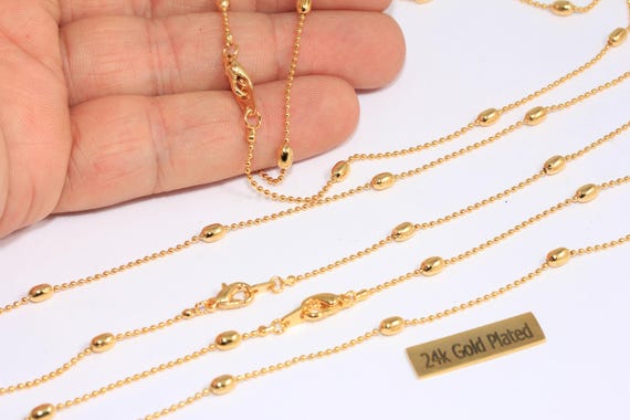 18'' 24k Shiny Gold Necklace, Satellite Necklace Chain, Ready Made  Necklace, Gold Ball Beaded Necklace Chain, Gold Plated Necklaces, CHK358