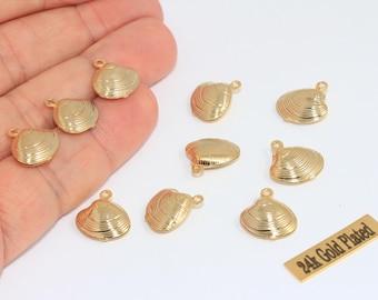 14mm 24k Shiny Gold Sea Shell Bracelet Charm, Shell Necklace Pendant, MLS717