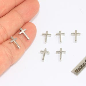 8x12mm Rhodium Plated Cross Charms, Silver Cross Pendant, Cross Necklace Beads, Thick Cross Charms, Silver Plated Findings, CHK96-5