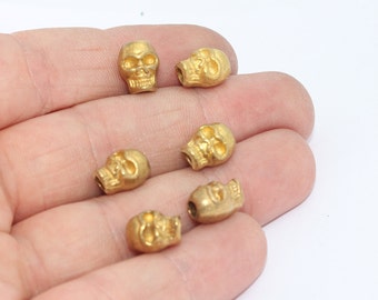 5 unids 8x10mm raw Brass Skull Beads, Bracelet Slide Charms, Skull Beads, Brass Beads, Men's Bracelet Charms, Raw Brass Charms, KDR213