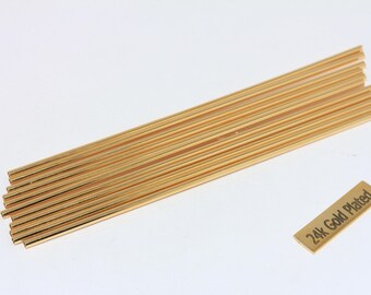 Cuentas tubulares chapadas en oro brillante de 24k, 2 x 100 mm, SLM32