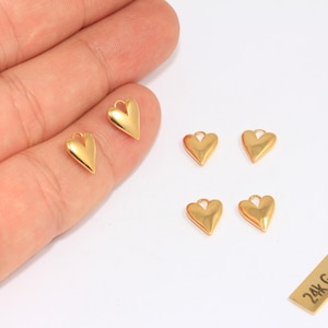 8x10mm 24k Shiny Gold Heart Charms, Heart Pendant, Puffed Heart, Mini Heart Charms, Raw Brass Findings, Gold Plated Charms, CHK89-8