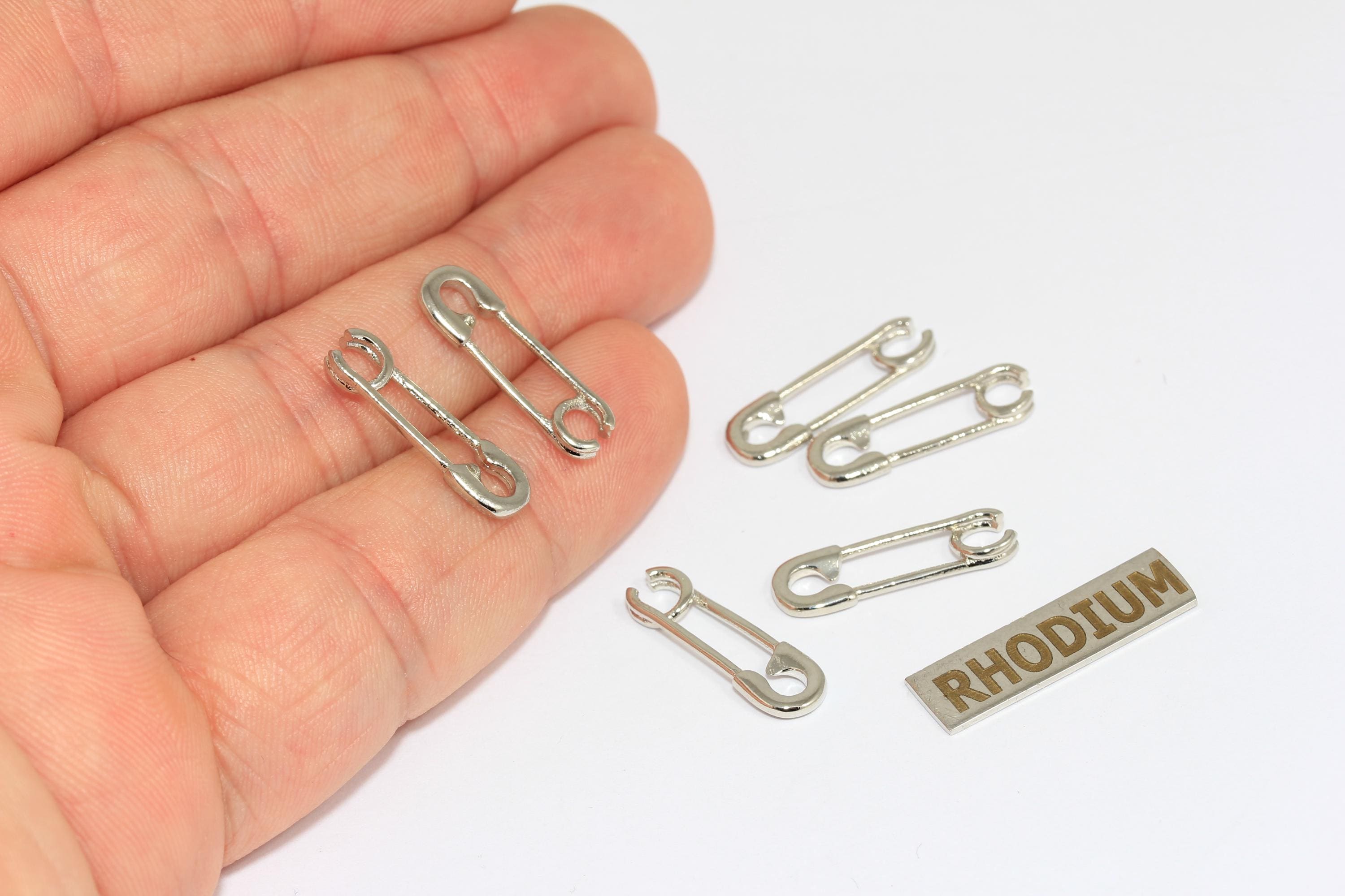 Rhodium Plated Safety Pin Charm Pendant, Brass Jewelry Findings…