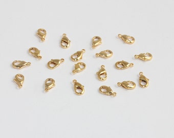 50 Pcs 9mm 24k Shiny Gold Claw Clasp, Lobster Claw Clasp, Necklace Closures, Jewelry Making Supplies, Gold Plated Findings, NLC, CHK479