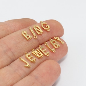 5 x 10 mm - Letras banhadas a ouro brilhante 24k, pingentes iniciais de ouro, pingentes de letras, pingentes de pulseira, pingentes de mini letras, contas do alfabeto, HRF45