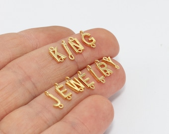 FULL SET - 5x10mm - 24k Shiny Gold Plated Letters, Gold Initial Charms, Letter Charms, Bracelet Charms, Mini Charms, Alphabet Beads,  HRF45