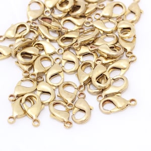 50 Pcs 12mm Raw Brass Claw Clasps, Lobster Claw Clasps, Necklace Closures, Jewelry Making Supplies, Raw Brass Findings, TLC, CLO2