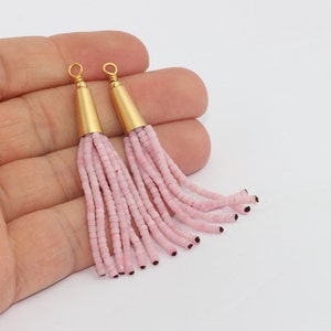 6x70mm Light Pink Beads Tassel, Pink Afghan Tassels, Perles Tassels, Long Heishi Bead Tassels, Seed Bead Tassel, Long Tassels, BRT346