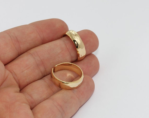18 19mm 24k Shiny Gold Hammered Ring Gold Hammered Ring Gold Etsy