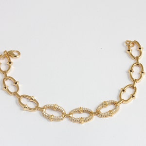 7&#39;&#39; 24k Shiny Gold Bracelets, Ready Bracelet, Micro Pave Bracelet, Link Chain Bracelets, CZ Link Bracelet, Gold Plated Findings, CHK622-1