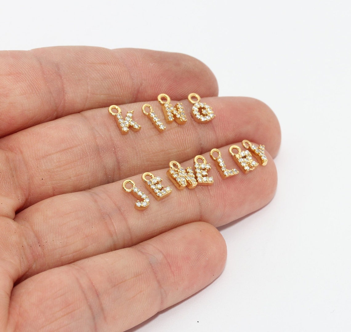 5x8mm 24k Shiny Gold Letter, Letter Charms, Cz Letter, Zircon Letters ...