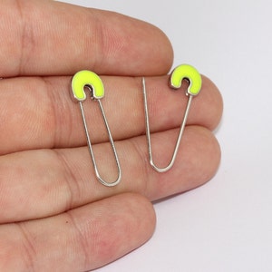 9x35mm Rhodium Plated Safety Pin Charm, Silver Safety Pin Pendant, Safety Pin Necklace, Connector Charms, Yellow Pin Charms, CPC, MLS306