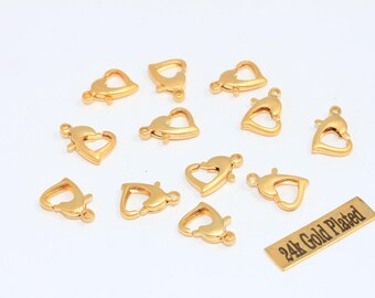 10 Pcs 9x12mm 24k Matt Gold Heart Lobster Clasps, Necklace Closures, DOM32