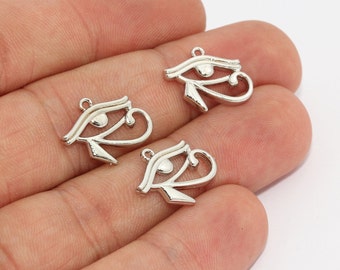 13x15mm Rhodium Plated Egyptian Eye, Eye Of Horus Charms, Ra Necklace, Horus Eye Pendant, Bracelet Charms, Silver Plated Charms, MTE675