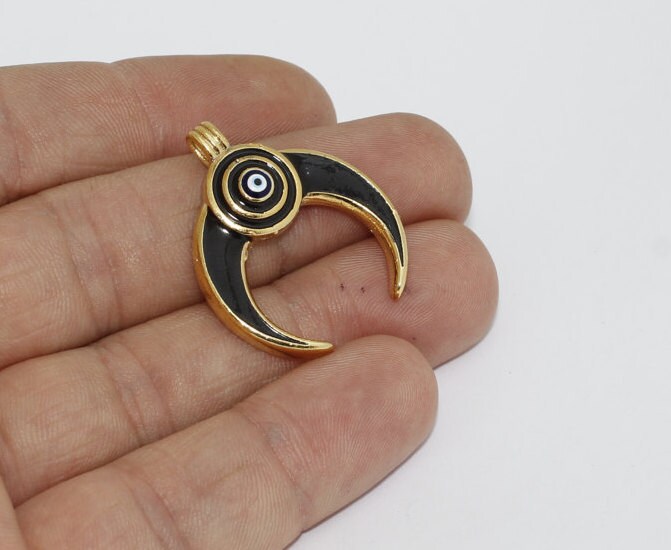 Evil Eye Horn Pendant 26x31mm Gold Plated Crescent Moon Etsy