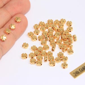 5mm 24k Shiny Gold Clover Beads, Daisy Beads, Flower Charms, Bracelet Connector, Dainty Charms, Gold Beads, Gold Plated Findings, MTE103