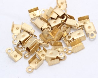 100 Pcs Raw Brass Cord End, 5x9mm Ribbon Crimp End Caps, HUL, CR2