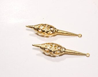 8,5x44mm 24k Matt Gold Bar, Lace Pendant, Long Bar Pendant, Filigree Charms, Pendulum, Spike Pendant, Gold Plated Findings, IH, MTE79
